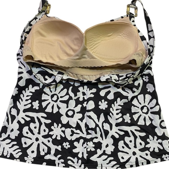 Lands End Black and White Ruched Tankini Top with Gold Accents Size 8 - Picture 6 of 7